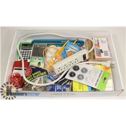 BOX OF ASSORTED NEW OFFICE ITE4MS INCL MULTI PLUG