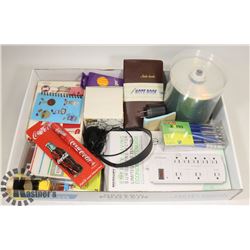 LOT OF NEW OFFICE ITEMS INCL CD-R DISCS, SURGE