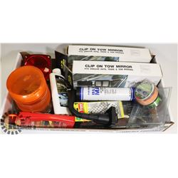 LOT OF TRAILER ITEMS INCL CLIP ON MIRRORS, NEW