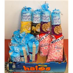 BOX WITH ASSORTED CRISPY MINIS AND PINK POPCORN