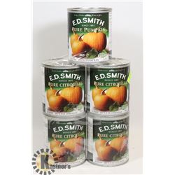 LOT OF 5 CANS OF ED SMITH PURE PUMPKIN