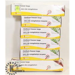 LOT OF ASSORTED FREEZER BAGS