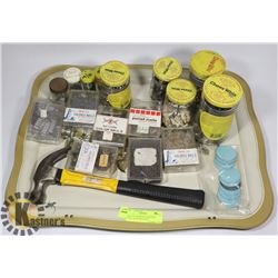 TRAY OF ASSORTED FINISHING NAILS, SS SCREWS AND