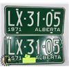 Image 1 : PAIR OF VINTAGE 1971 ALBERTA LICENSE PLATES