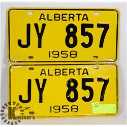 PAIR OF VINTAGE 1958 ALBERTA LICENSE PLATES