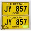 Image 1 : PAIR OF VINTAGE 1958 ALBERTA LICENSE PLATES