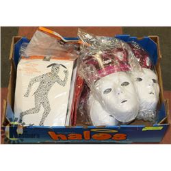 FLAT WITH ASSORTED MASKS, COSTUMES AND MORE