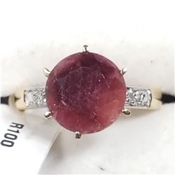 GOLD PLATED SILVER RUBY CUBIC ZIRCONIA  RING