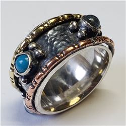 SILVER MULTI-GEM, ROTATING, ANTIQUE  RING