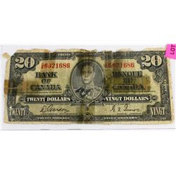 1937 CANADIAN $20 BILL.