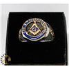 Image 1 : SILVER GOLD & BLUE TONED MASONIC MENS RING