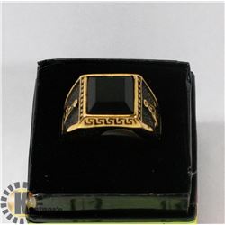 GOLD & BLACK MENS MASONIC MENS RING WITH BLACK