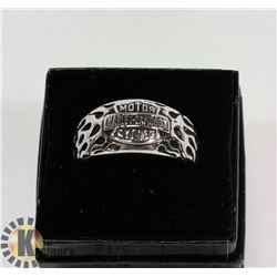 SILVER & BLACK TONED MENS HARLEY DAVIDSON RING W/