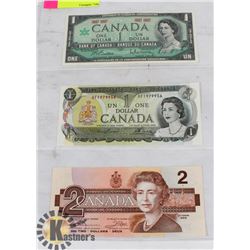 THREE UNCIRCULATED CANADIAN BILLS