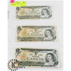 LOT OF THREE 1937 CANADIAN BANK NOTES.