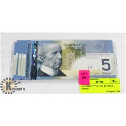 6 CONSECUTIVE UNC 2002 CANADIAN $5 BANKNOTES