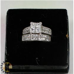 STERLING SILVER CZ LADIES WEDDING RING SET SIZE 8.
