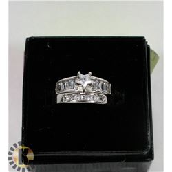 STERLING SILVER CZ LADIES WEDDING RING SET SIZE 9.