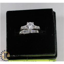 STERLING SILVER CZ LADIES WEDDING RING SET SIZE 5.