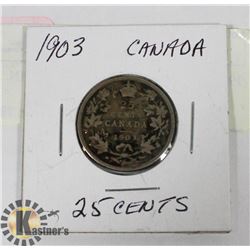 1903 CANADIAN KING EDWARD 25 CENT COIN.