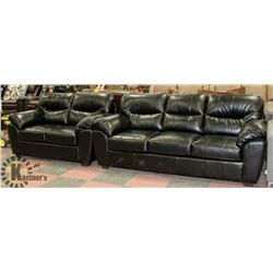 NEW BLACK LEATHERETTE PLUSH 88" SOFA & 66" LOVE