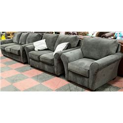 DARK GREY FABRIC 87" SOFA, 66" LOVESEAT & 44"