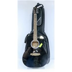 RIVERTONE BLACK ACOUSTIC GUITAR WITH SOFT CASE.