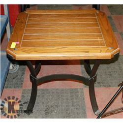 WOOD & CAST METAL BASE END TABLE