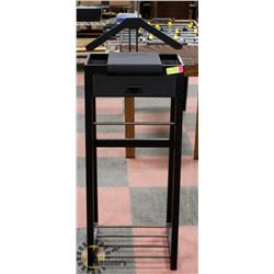 MENS BLACK VALET STAND WITH DRAWER, 18:X15"X42.5".