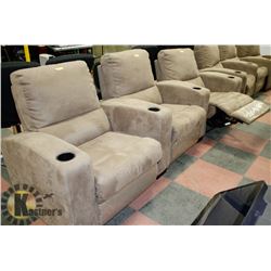 3 RECLINING MICROFIBRE HOME THEATRE CHAIRS