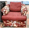 Image 1 : DARK RED FLORAL SOFA CHAIR.