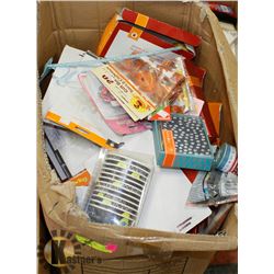 BOX OF NEW PARTY SUPPLY ITEMS.