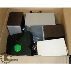 XBOX WITH CORDS, CONTROLLERS AND MINI STEREO.
