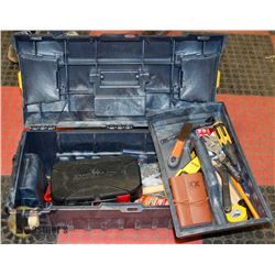 IRWIN TOOL BOX WITH VARIOUS NEW TOOLS.