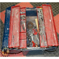 METAL TOOL BOX WITH CONTENTS. TOOLS