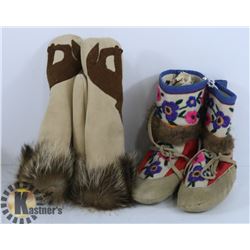 FLAT W/ A PAIR OF MOCCASINS AND MITTENS