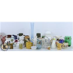 BOX OF ASSORTED DISHES INCLUDING VASES AND JUGS