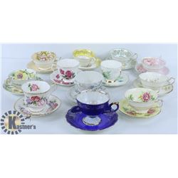 BOX OF ASSORTED TEA CUPS AND SAUCERS