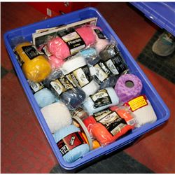 PLASTIC STORAGE TOTE WITH ASSORTED SEWING SUPPLIES