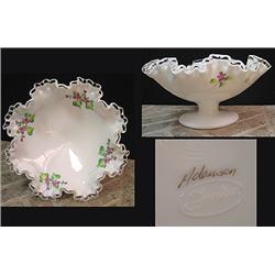 signed Fenton silver crest compote, han