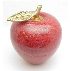 Nice red apple paperweight with brass l