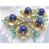 Image 1 : Lapis diamond and turquoise pin in 14kt
