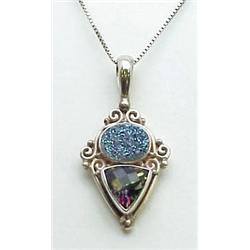 Druze quartz and mystic topaz pendant w