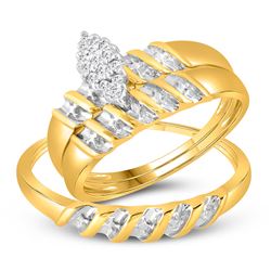 Diamond Marquise-shape Cluster Bridal Wedding Trio Mens Ring Band Set 10k Yellow Gold