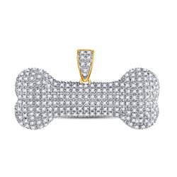 Mens Diamond Dog Bone Charm Pendant 3/4 Cttw 10kt Yellow Gold
