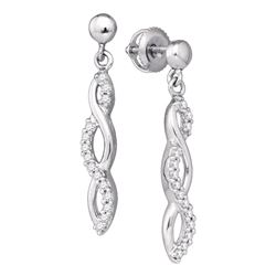 Round Pave-set Diamond Journey Dangle Screwback Stud Earrings 1/4 Cttw 10k White Gold