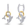 Image 1 : Round Pave-set Diamond Dolphin Nautical Dangle Earrings 1/3 Cttw 10k White Gold