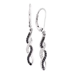 Round Black Color Enhanced Diamond Infinity Weave Dangle Earrings 1/3 Cttw 14kt White Gold