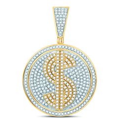 Mens Diamond Dollar Sign Circle Charm Pendant 1.00 Cttw 10kt Yellow Gold