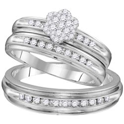 His & Hers Diamond Cluster Matching Bridal Wedding Ring Band Set 1/2 Cttw 10kt White Gold
